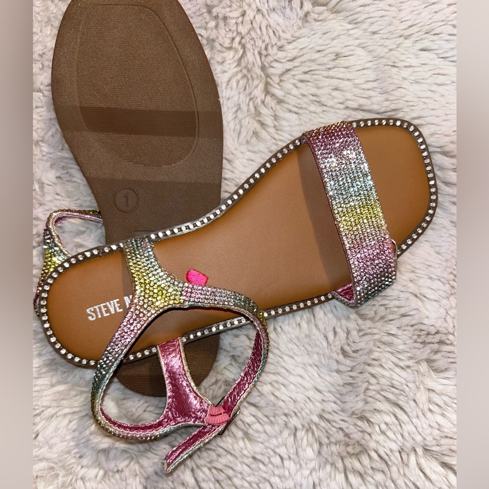 NEW Girls Steve Madden Pink and Yellow Rhinestone Sandals